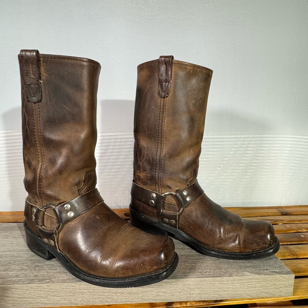 Double-H Mens 4004 Brown Crazy Horse Leather Harness Boots Motorcycle Size 9.5 D